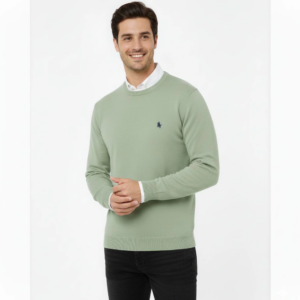 Erkek Bisiklet Yaka Nakış işlemeli Triko Kazak yumuşak dokulu Pamuklu ince - Mint Yeşili