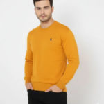 Erkek Bisiklet Yaka Nakış işlemeli Triko Kazak yumuşak dokulu Pamuklu ince - Turuncu