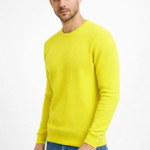 Erkek Bisiklet Yaka Petekli dokulu Triko Kazak Pamuklu ince Dokuma uzun kollu - Sarı