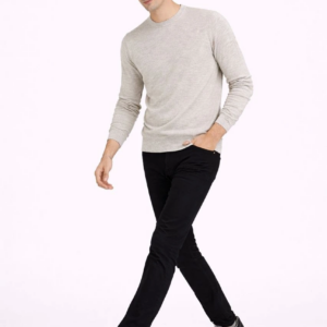 Erkek Bisiklet Yaka Triko Kazak yumuşak dokulu Pamuklu ince Dokuma uzun kollu - Bej