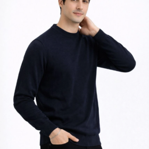 Erkek Bisiklet Yaka Triko Kazak yumuşak dokulu Pamuklu ince Dokuma uzun kollu - Lacivert