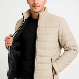 Erkek Bomber Mont Ceket – Su İtici Kumaş, Kapitone Astarlı, Fermuarlı, Kışlık - Bej