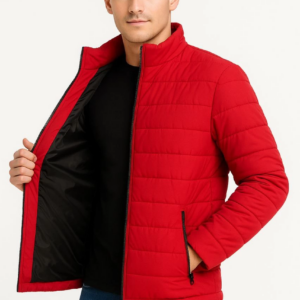 Erkek Bomber Mont Ceket – Su İtici Kumaş, Kapitone Astarlı, Fermuarlı, Kışlık - Kırmızı