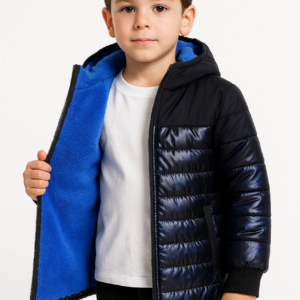 Erkek Çocuk Kamuflaj Desenli Mont İçi Sıcak Tutan Pelüş Astarlı Kapüşonlu - Lacivert