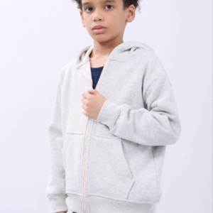 Erkek Çocuk Kapüşonlu Kanguru Çepli Tam Fermuarlı Hırka SweatShirt - Gri