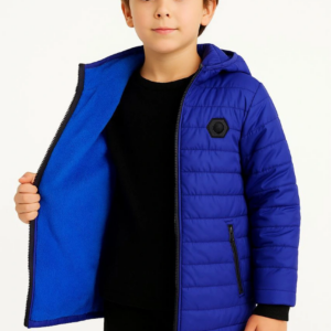 Erkek Çocuk Mont İçi Pelüş kürk Astarlı Kapüşonlu Fermuarlı Şişme Sıcak - Saks Mavisi