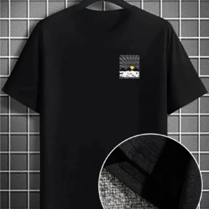 Erkek Dağ Grafikli Tişört, Yaz için Büyük Beden Rahat T-shirt - Siyah