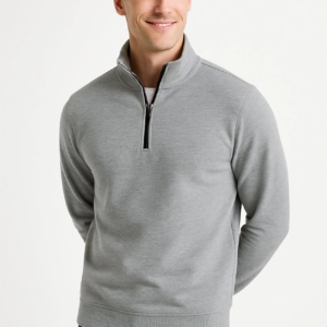 Erkek Dik Yaka Sweatshirt Dik Yaka Yarım Fermuarlı 3 İplik Şardonlu Pamuk Kumaş - Gri