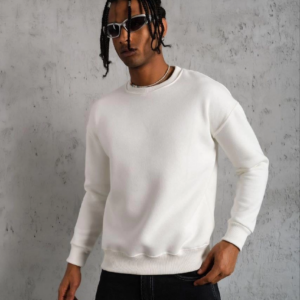 Erkek Düz Bisiklet Yaka Sweat - Beyaz