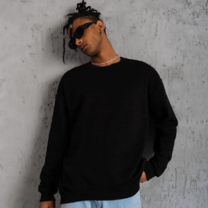 Erkek Düz Bisiklet Yaka Sweat - Siyah