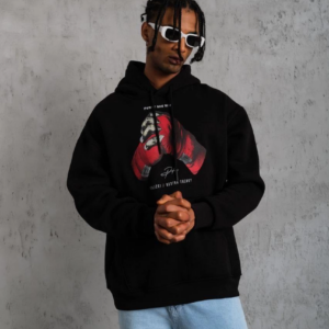 Erkek Eldiven Baskılı Kapüşonlu Sweat - Siyah