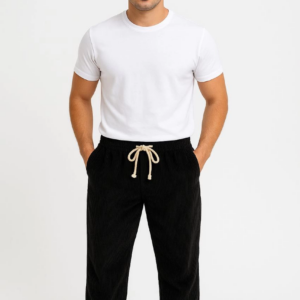 Erkek Fitilli Kadife Cepli Buggy Pantolon Oversize Rahat Kalıp - Siyah