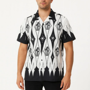 Erkek İki İplik Kumaş Dijital Baskılı Gömlek - Siyah