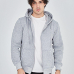 Erkek Kapüşonlu Düz Fermuarlı Hırka - Gri