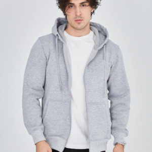 Erkek Kapüşonlu Düz Fermuarlı Hırka - Gri