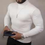 Erkek Kaşkorse Boğazlı Full Likralı Fitilli Body Kazak - Beyaz