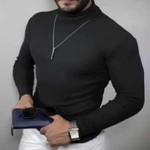 Erkek Kaşkorse Boğazlı Full Likralı Fitilli Body Kazak - Siyah