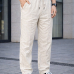Erkek Keten Cepli Çıma Dikişli jogger Buggy Pantalon Rahat kalıp - Krem