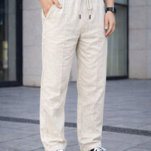 Erkek Keten Cepli Çıma Dikişli jogger Buggy Pantalon Rahat kalıp - Krem
