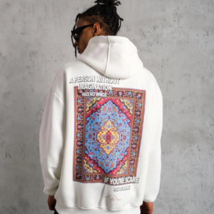 Erkek Kilim Desen Kapüşonlu Sweat - Beyaz