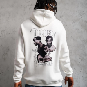 Erkek Kol ve Etek Ribana Baskılı Kapüşonlu Sweat - Beyaz