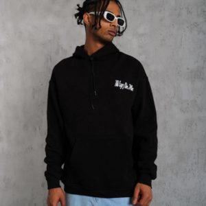 Erkek Oversize Üç İplik Kapüşonlu Sweat Siyah Kol ve Etek Ribana Detaylı Ön ve Sırt