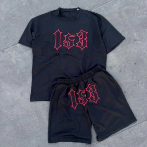 Erkek Nakış İşlemeli Şortlu Takım - Siyah