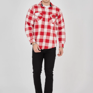 Erkek Oduncu Gömlek Uzun Kollu Şardonlu Kareli Desen Regular Fit Manşetli Çift - Pembe