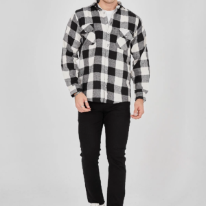 Erkek Oduncu Gömlek Uzun Kollu Şardonlu Kareli Desen Regular Fit Manşetli Çift - Siyah