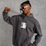 Erkek Ön Arka Baskılı Kapşonlu Sweat - Gri