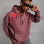 Erkek Ön ve Arka Baskılı Kapüşonlu 3 İplik Sweatshirt - Gül Kurusu