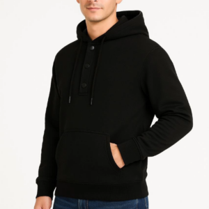 Erkek Ovarsize Kapüşonlu Swetshirt Kanguru Çepli Cıtcıtlı 3 iplik Şardonlu Hoodie - Siyah