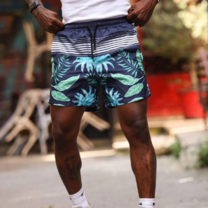 Erkek Palmiye Desenli Deniz Cepli Şort - Mavi