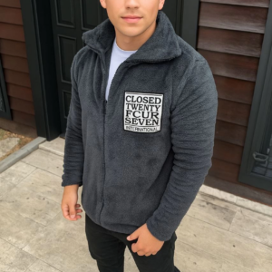 Erkek Polar Fermuarlı Sweatshirt Kapüşonsuz Cepli Yumuşak Dokulu Oversize Kalıp - Füme