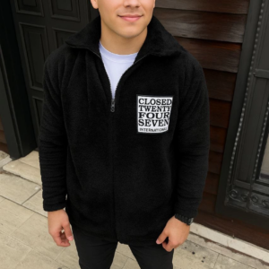 Erkek Polar Fermuarlı Sweatshirt Kapüşonsuz Cepli Yumuşak Dokulu Oversize Kalıp - Siyah