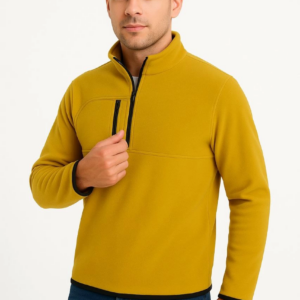 Erkek Polar Kazak Dik Yaka Yarım Fermuarlı Fermuarlı Göğüs Cepli Siyah Biyeli - Sarı