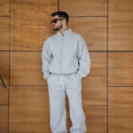 Erkek Premium Parçalı Eşofman Takım - Dik Yaka Fermuarlı Biyeli Sweatshirt Lastik - Gri