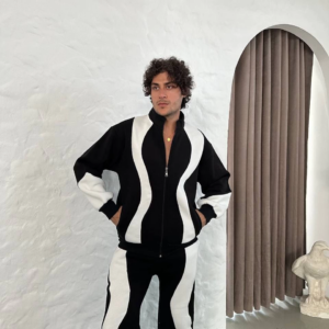 Erkek Premium Parçalı Eşofman Takım - Dik Yaka Fermuarlı Sweatshirt, - Siyah