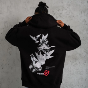 Erkek Şapkalı Güvercin Baskılı Kapşonlu Sweat - Siyah