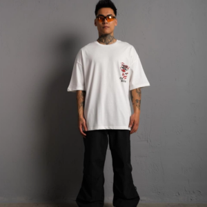 Erkek Sırt Baskılı A Kalite Oversize T-shirt - Beyaz