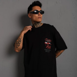 Erkek Sırt Baskılı A Kalite Oversize T-shirt - Siyah