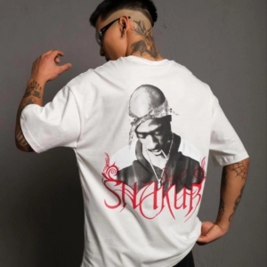 Erkek Oversize Tişört Beyaz 24/1 Penye Bisiklet Yaka Ön Arka Baskılı - Beyaz