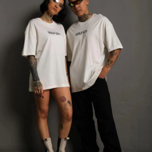 Erkek Oversize Baskılı Tişört Golf GTI Retro Araba Desenli Ön Arka Dijital Baskı - Beyaz