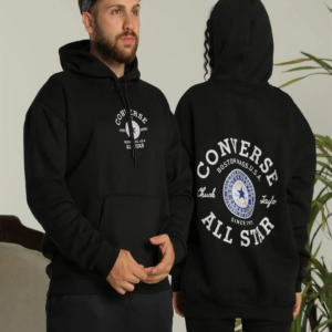 Erkek Sırt Baskılı Oversize Üç İplik Kapüşonlu Hoodie Sweatshirt - Siyah