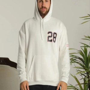 Erkek Sırt Baskılı Oversize Üç İplik Kapüşonlu Sweatshirt - Beyaz