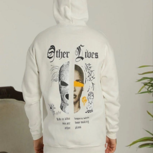 Erkek Kapşonlu Sweatshirt Oversize Üç İplik Şardonlu Other Lives Ön Arka Baskılı - Beyaz