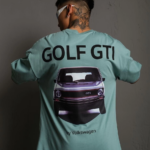Erkek Oversize Baskılı Tişört Golf GTI Retro Araba Desenli Ön Arka Dijital - Mint Yeşili