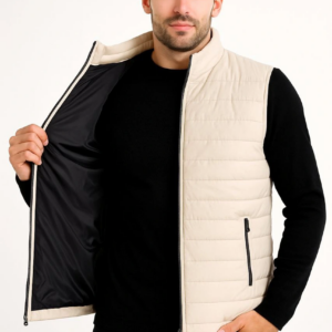 Erkek Şişme Fermuarlı Yelek Su itici Kapitone Astarlı Cepli Hafif Spor Kalıp - Bej