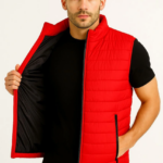 Erkek Şişme Fermuarlı Yelek Su itici Kapitone Astarlı Cepli Hafif Spor Kalıp - Kırmızı