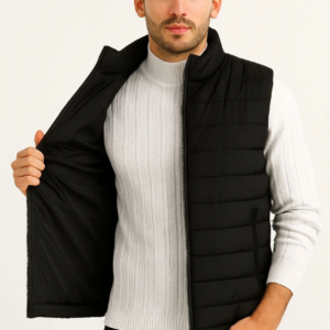 Erkek Şişme Fermuarlı Yelek Su itici Kapitone Astarlı Cepli Hafif Spor Kalıp - Siyah